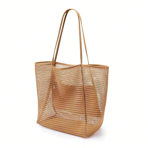 2026 Large Mesh Beach Bag For Women Sandproof Beach Tote With Zipper Pockets And Anti-Sand Bottom For Vacation Summer Essentials Pool Travel(Khaki)