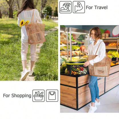 2026 Large Mesh Beach Bag For Women Sandproof Beach Tote With Zipper Pockets And Anti-Sand Bottom For Vacation Summer Essentials Pool Travel(Khaki)