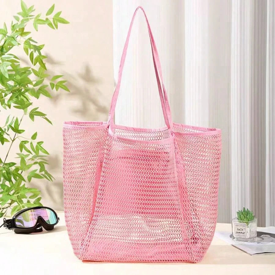 2026 Large Mesh Beach Bag For Women Sandproof Beach Tote With Zipper Pockets And Anti-Sand Bottom For Vacation Summer Essentials Pool Travel(Khaki)