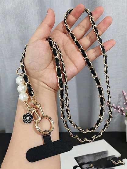 2026 Long Phone Lanyard Crossbody Shoulder Strap High-End Pearl Leather Chain Women's Outdoor Travel Pendant Bag Shell, Hiking, Unisex, Phone Wrist Strap, Keychain, Phone Charm, Phone Accessories, Mob
