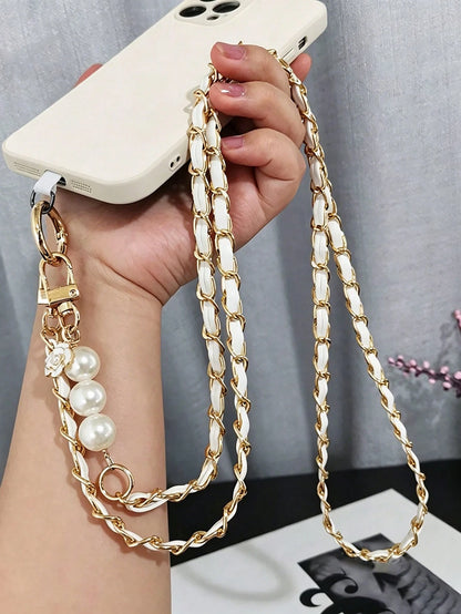 2026 Long Phone Lanyard Crossbody Shoulder Strap High-End Pearl Leather Chain Women's Outdoor Travel Pendant Bag Shell, Hiking, Unisex, Phone Wrist Strap, Keychain, Phone Charm, Phone Accessories, Mob