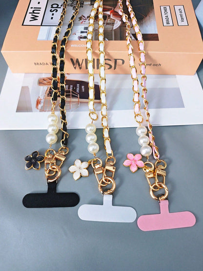 2026 Long Phone Lanyard Crossbody Shoulder Strap High-End Pearl Leather Chain Women's Outdoor Travel Pendant Bag Shell, Hiking, Unisex, Phone Wrist Strap, Keychain, Phone Charm, Phone Accessories, Mob