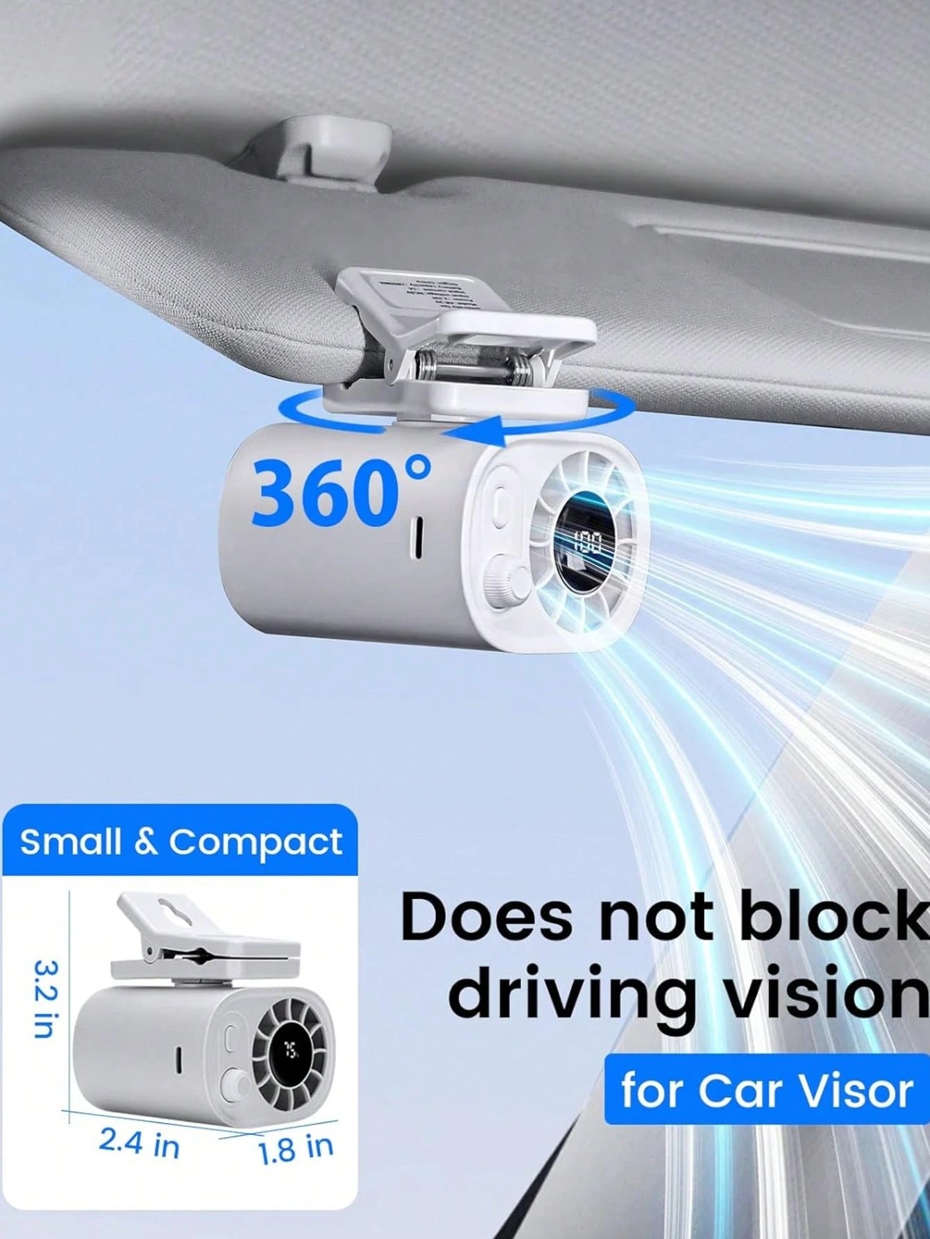 2026 New Car Clip-On Fan With LED Display- USB Rechargeable Backseat Cooling Fan, 100 Adjustable Wind Speeds & 360° Rotation, 1200/1400mAh Powerful Air Circulator, Suitable For SUV, RV, Van, Pickup T