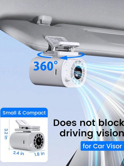 2026 New Car Clip-On Fan With LED Display- USB Rechargeable Backseat Cooling Fan, 100 Adjustable Wind Speeds & 360° Rotation, 1200/1400mAh Powerful Air Circulator, Suitable For SUV, RV, Van, Pickup T