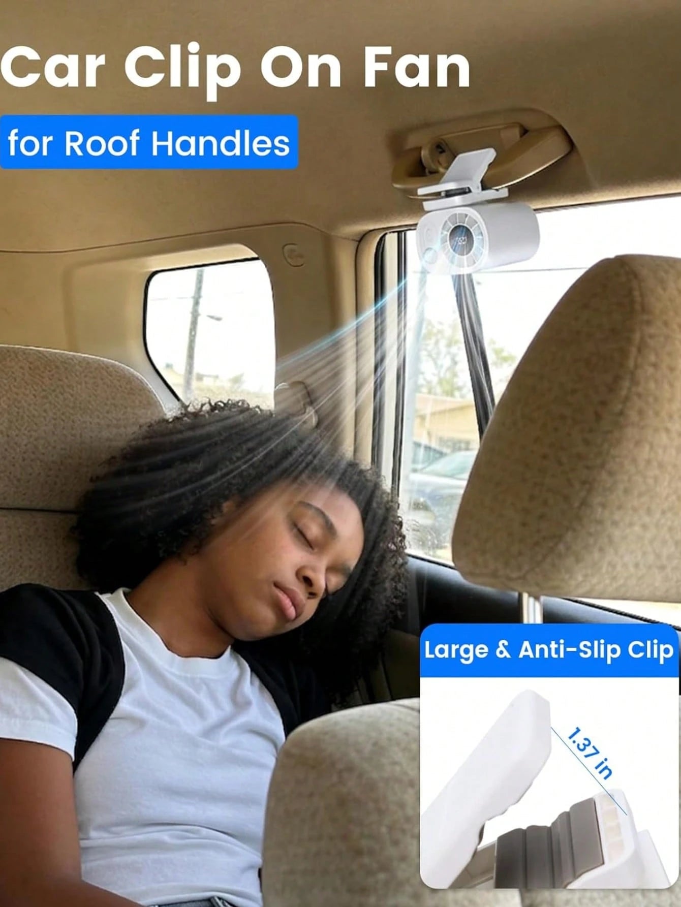 2026 New Car Clip-On Fan With LED Display- USB Rechargeable Backseat Cooling Fan, 100 Adjustable Wind Speeds & 360° Rotation, 1200/1400mAh Powerful Air Circulator, Suitable For SUV, RV, Van, Pickup T