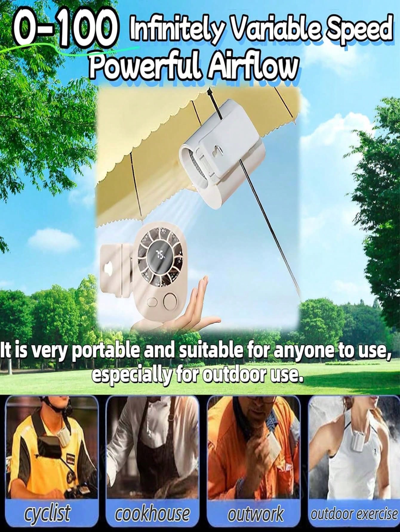 2026 New Car Clip-On Fan With LED Display- USB Rechargeable Backseat Cooling Fan, 100 Adjustable Wind Speeds & 360° Rotation, 1200/1400mAh Powerful Air Circulator, Suitable For SUV, RV, Van, Pickup T