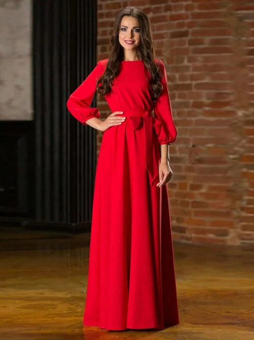 2026 New Cotton Long Dress, Women's Casual Round Neck Daily Gown