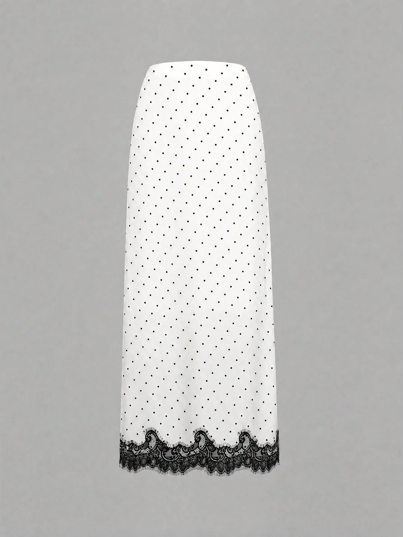 2026 New Elegant Commuter Style Women's Black & White Polka Dot Lace Patchwork Skirt, Summer Spring