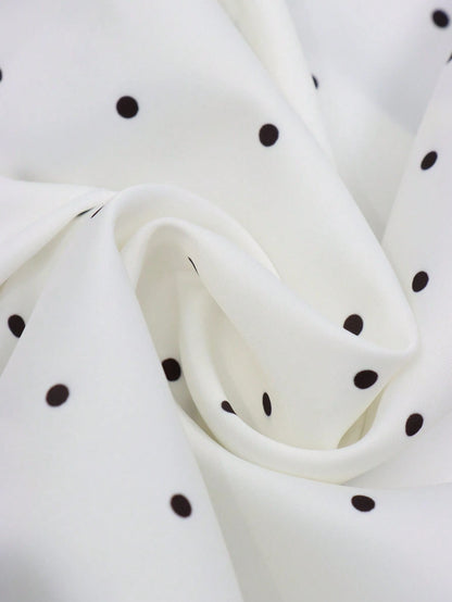 2026 New Elegant Commuter Style Women's Black & White Polka Dot Lace Patchwork Skirt, Summer Spring