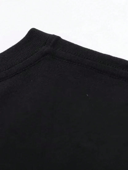 2026 New Plus-Size Women's Black And White Cotton T-Shirt Sleeve Round Neck Tee With Printing,Machine Washable Regular Fit For Casual Attire-0XL-5XL