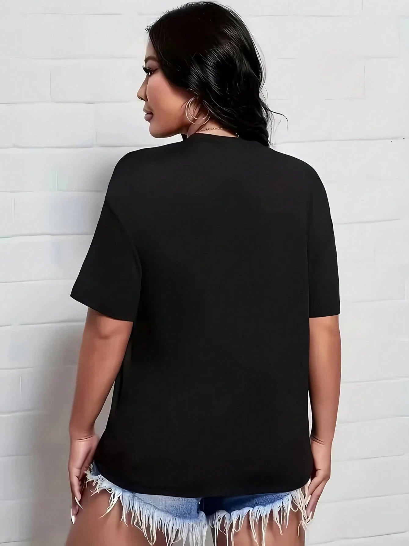 2026 New Plus-Size Women's Black And White Cotton T-Shirt Sleeve Round Neck Tee With Printing,Machine Washable Regular Fit For Casual Attire-0XL-5XL