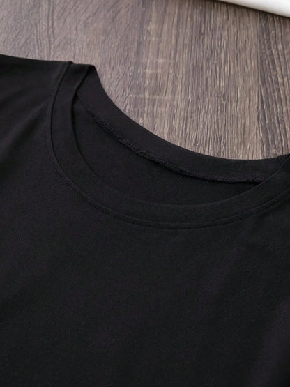 2026 New Plus-Size Women's Black And White Cotton T-Shirt Sleeve Round Neck Tee With Printing,Machine Washable Regular Fit For Casual Attire-0XL-5XL