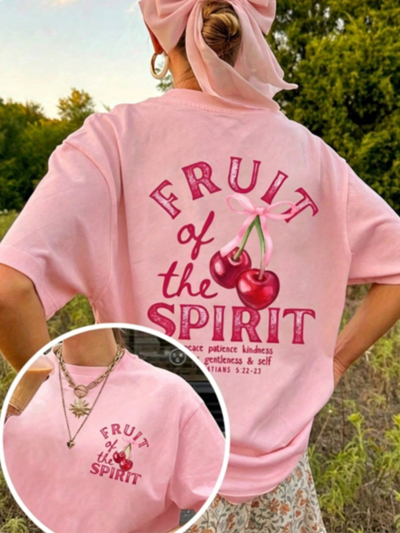 2026 Spring/Summer New Style Women's Round Neck Summer Cherry Letter Print Fashionable Summer Cool Short Sleeve Casual T-Shirt Double-Sided Print 2026
