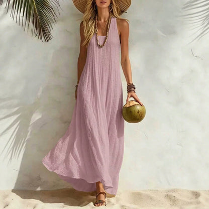 2026 Summer European And American Independent Brand New Cotton And Linen Women's Vest Dress For Beach Vacation, Loose Fit Dress For Women High-Quality