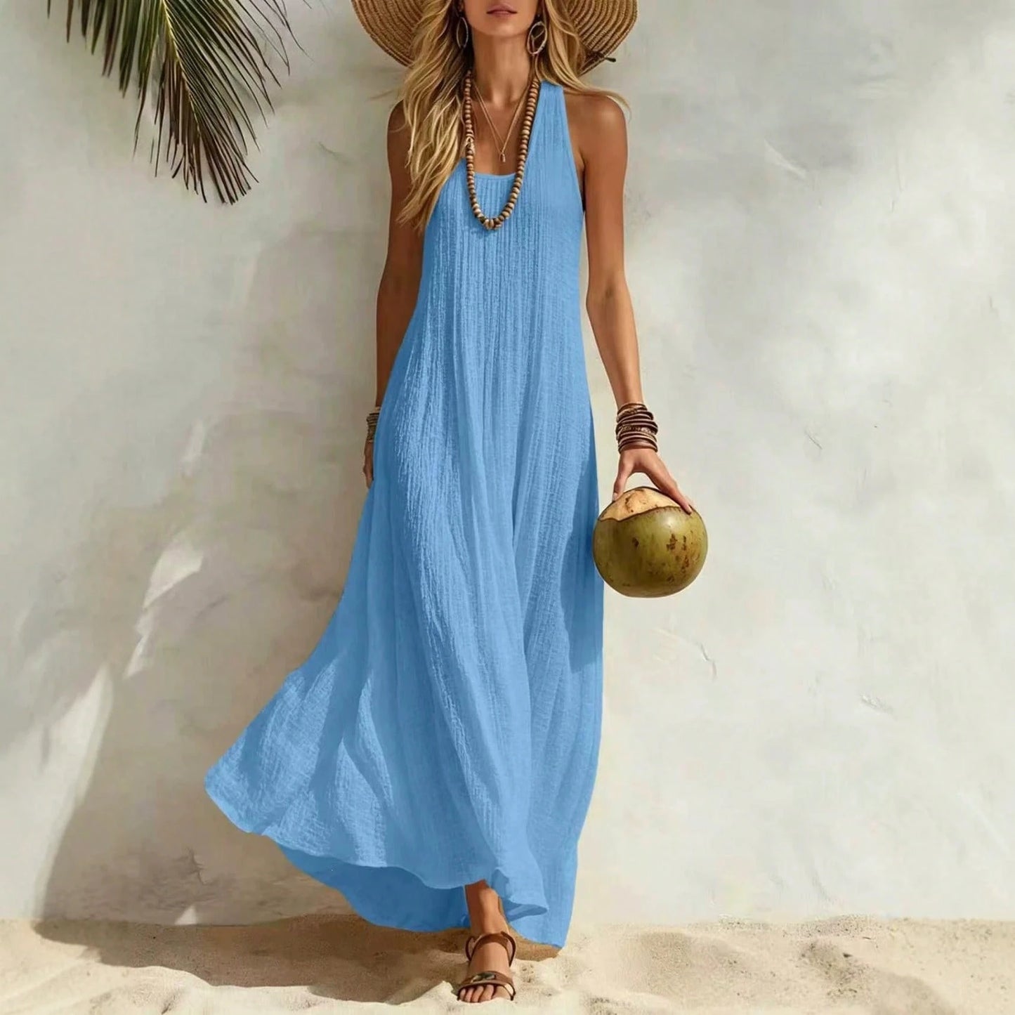 2026 Summer European And American Independent Brand New Cotton And Linen Women's Vest Dress For Beach Vacation, Loose Fit Dress For Women High-Quality