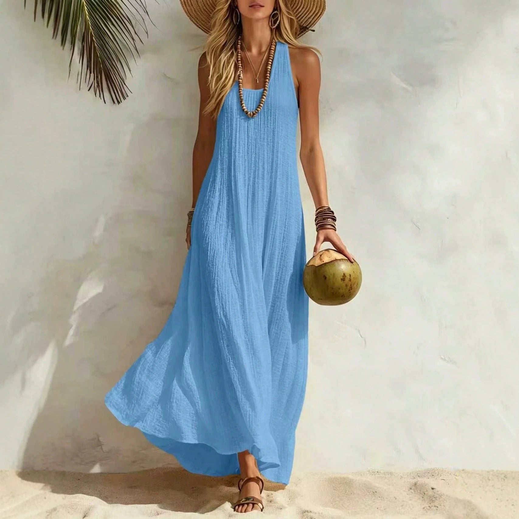 2026 Summer European And American Independent Brand New Cotton And Linen Women's Vest Dress For Beach Vacation, Loose Fit Dress For Women High-Quality