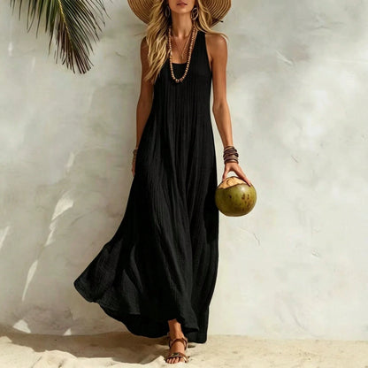 2026 Summer European And American Independent Brand New Cotton And Linen Women's Vest Dress For Beach Vacation, Loose Fit Dress For Women High-Quality