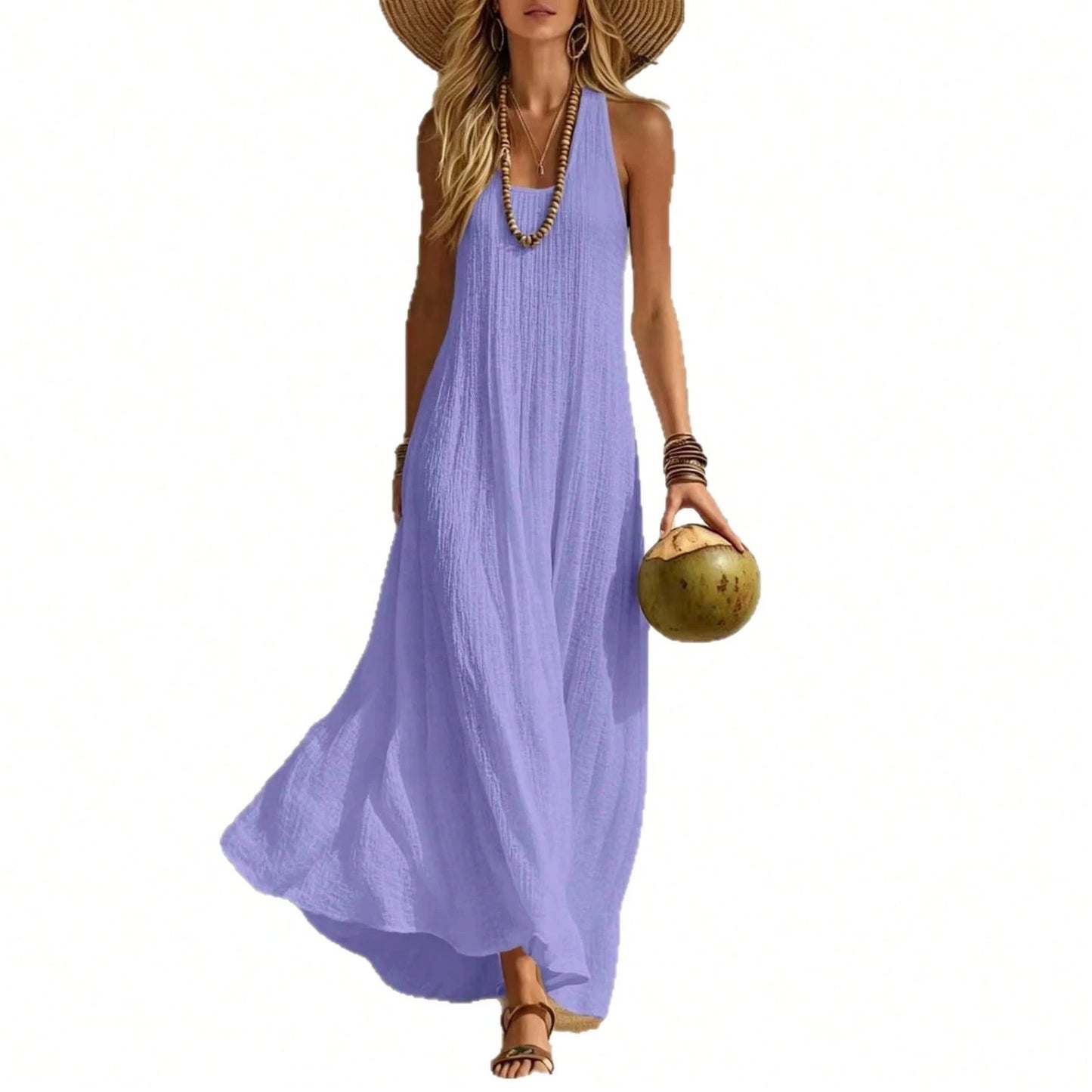 2026 Summer European And American Independent Brand New Cotton And Linen Women's Vest Dress For Beach Vacation, Loose Fit Dress For Women High-Quality
