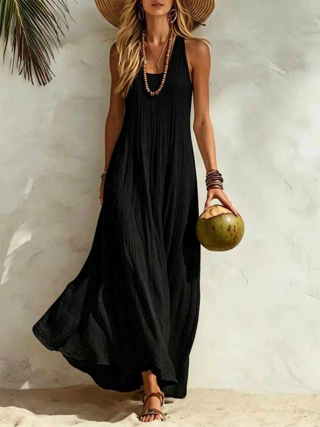 2026 Summer European And American Independent Brand New Cotton And Linen Women's Vest Dress For Beach Vacation, Loose Fit Dress For Women High-Quality