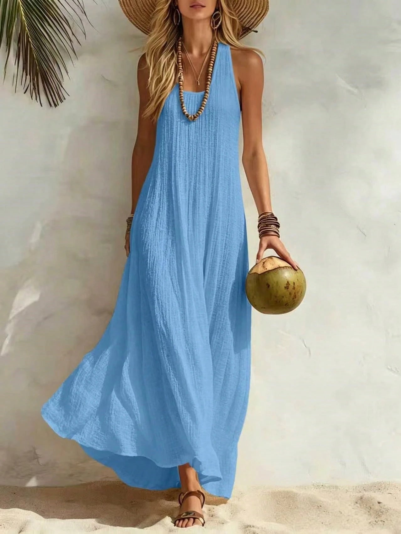 2026 Summer European And American Independent Brand New Cotton And Linen Women's Vest Dress For Beach Vacation, Loose Fit Dress For Women High-Quality