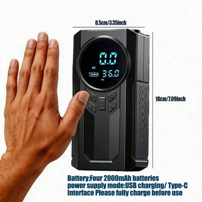 2026 Upgraded Multifunctional Portable Mini Air Compressor With Jump Starter, 150PSI Tire Inflator, Digital Display, Tire Pressure Monitoring, 3-Mode LED Flashlight And Battery Charger, 8000A Peak Cur