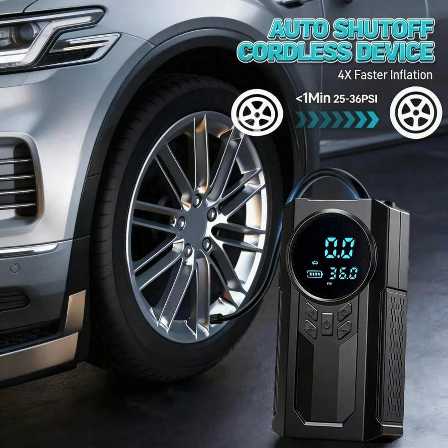 2026 Upgraded Multifunctional Portable Mini Air Compressor With Jump Starter, 150PSI Tire Inflator, Digital Display, Tire Pressure Monitoring, 3-Mode LED Flashlight And Battery Charger, 8000A Peak Cur