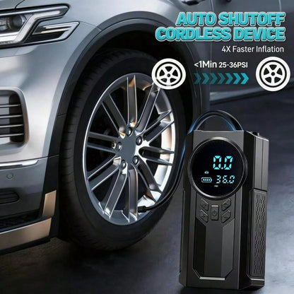 2026 Upgraded Multifunctional Portable Mini Air Compressor With Jump Starter, 150PSI Tire Inflator, Digital Display, Tire Pressure Monitoring, 3-Mode LED Flashlight And Battery Charger, 8000A Peak Cur