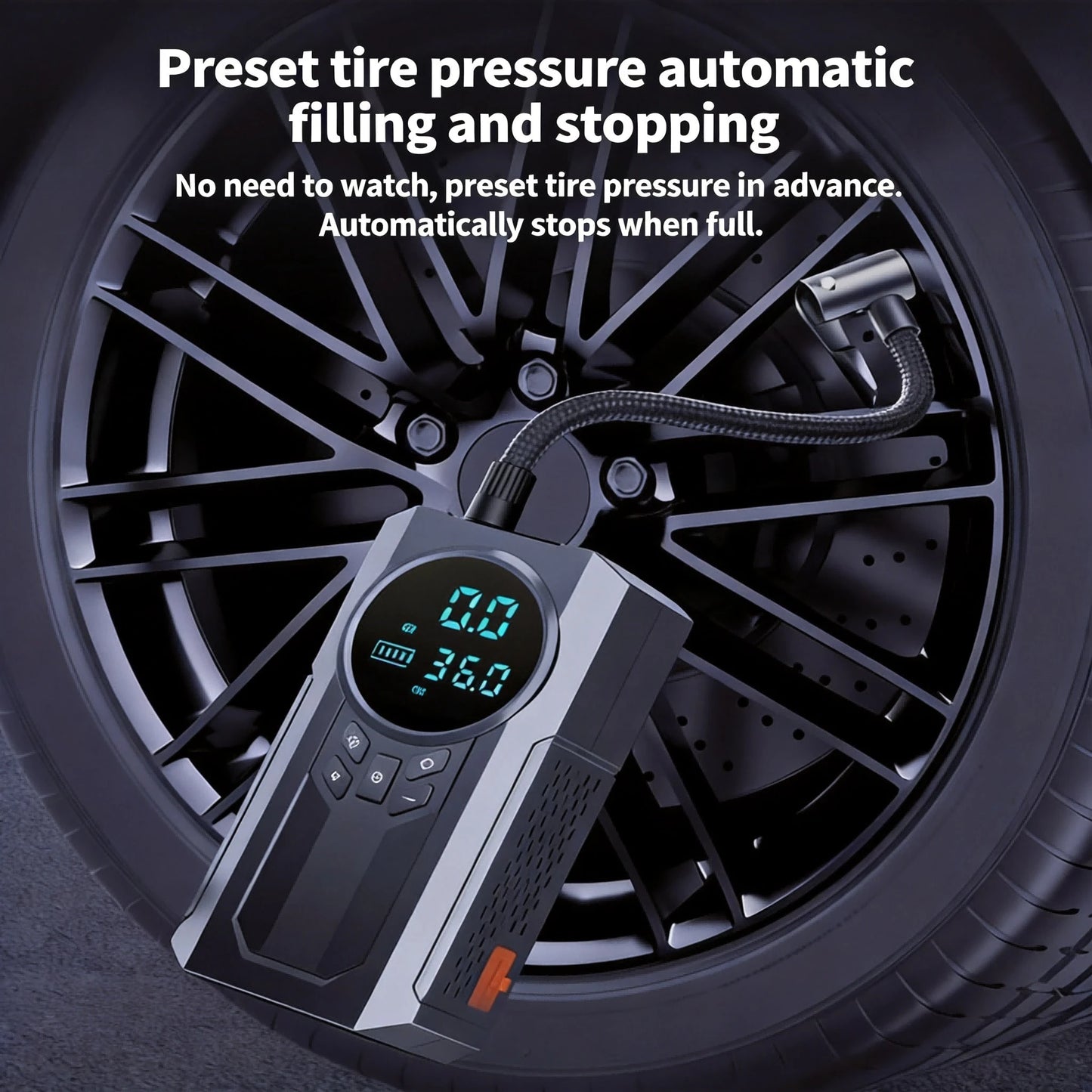 2026 Upgraded Multifunctional Portable Mini Air Compressor With Jump Starter, 150PSI Tire Inflator, Digital Display, Tire Pressure Monitoring, 3-Mode LED Flashlight And Battery Charger, 8000A Peak Cur