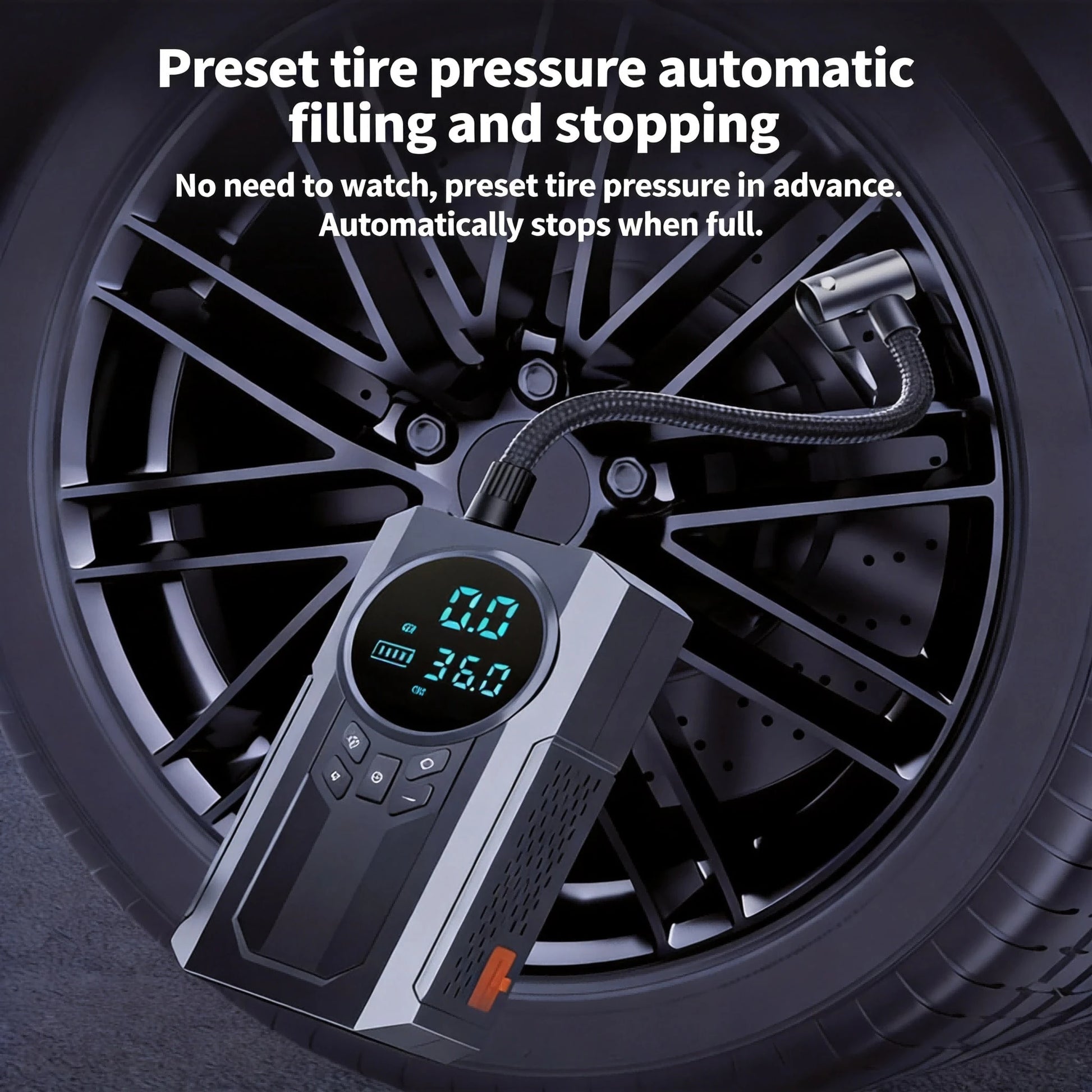 2026 Upgraded Multifunctional Portable Mini Air Compressor With Jump Starter, 150PSI Tire Inflator, Digital Display, Tire Pressure Monitoring, 3-Mode LED Flashlight And Battery Charger, 8000A Peak Cur