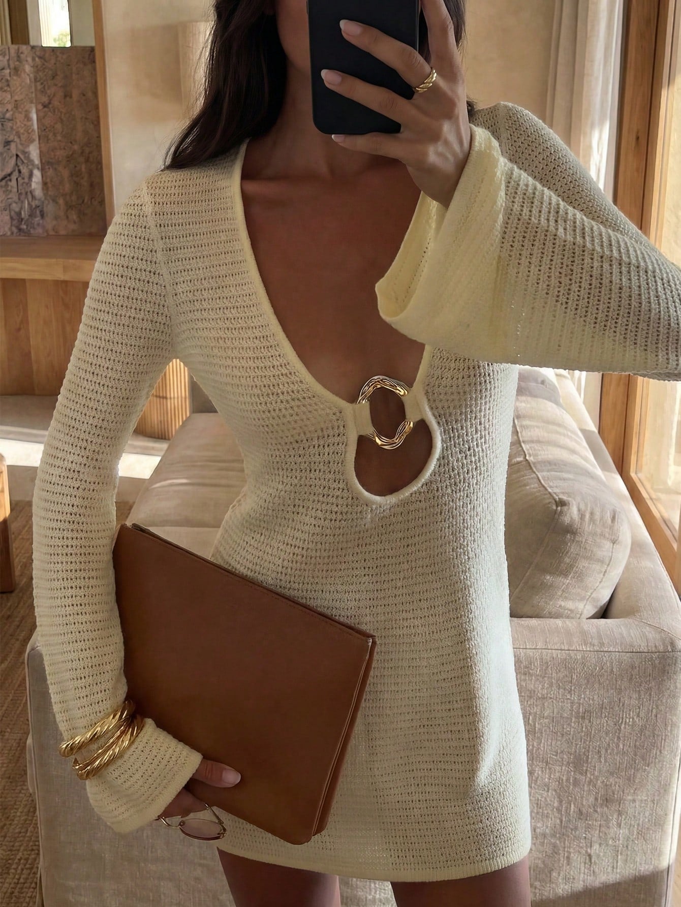 2026 Women's New Spring/Summer Hollow Knit Fitted Dress, Slim Fit Tailored Design Vacation Beach