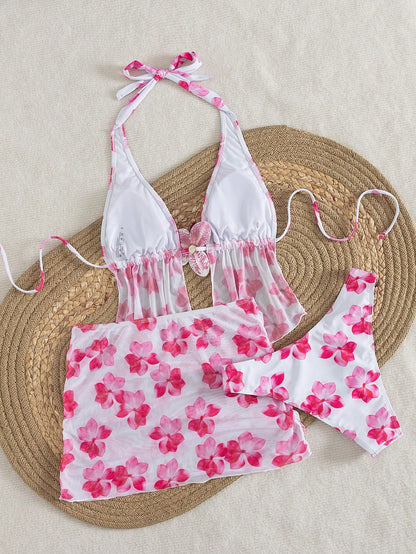 2026 Women's Random Print Spaghetti Strap Sexy Bikini Swimwear Set, Summer Outfit, Elegant, Valentine's Day, Beach, Vacation, Casual, Unique, Summer Set, Summer Holiday Set, Spring, Women's Valentine'