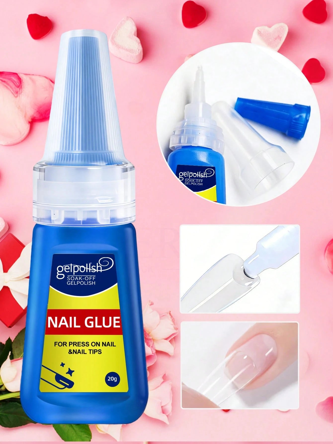 20g Super Strong Nail Glue For Acrylic Nails,Nail Tips, Press On Nails,Fake Nails, Salon Quality Brush On Nail Glue Easy Application Long-Lasting False Nail Glue