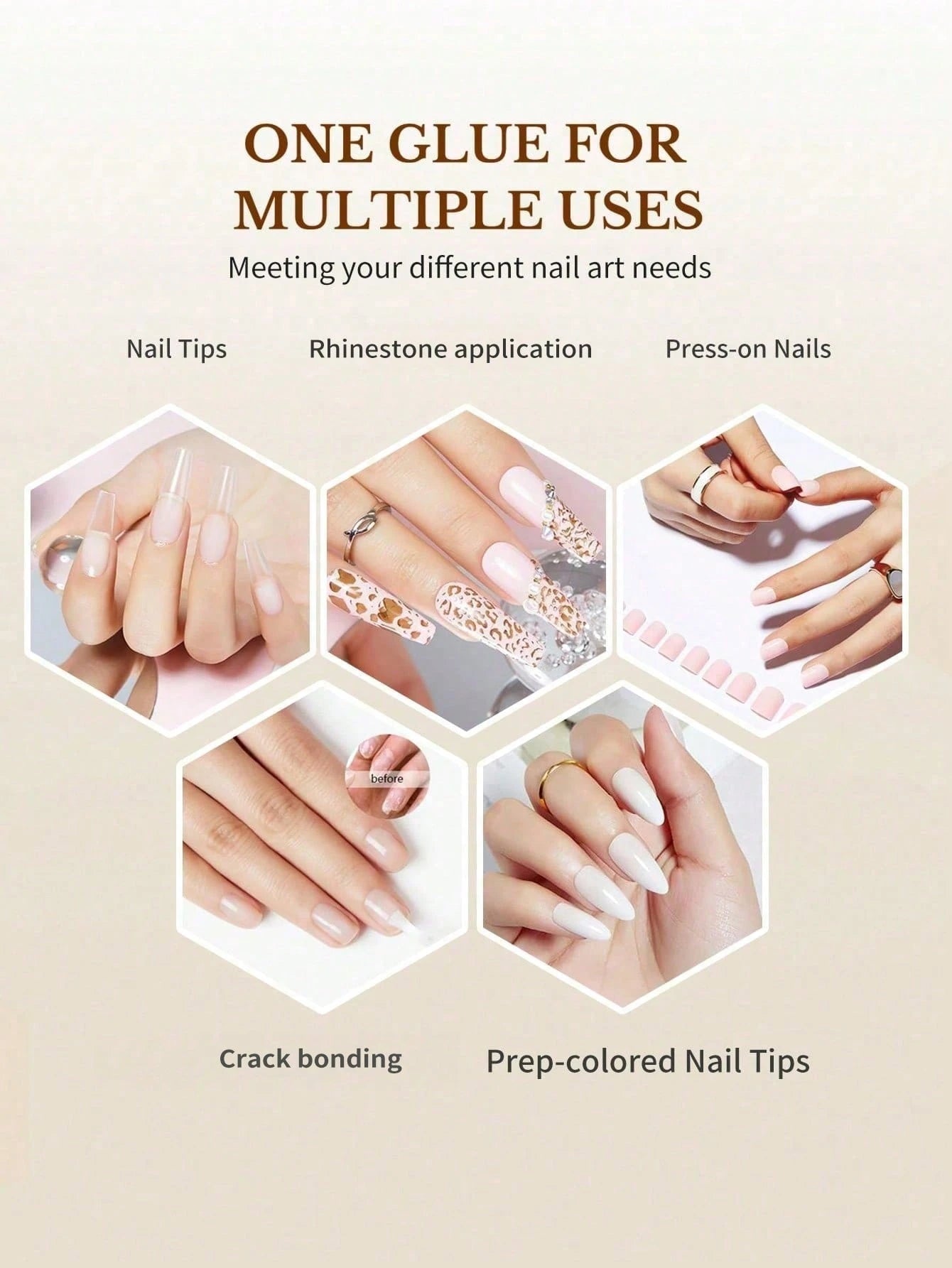 20g Super Strong Nail Glue For Acrylic Nails,Nail Tips, Press On Nails,Fake Nails, Salon Quality Brush On Nail Glue Easy Application Long-Lasting False Nail Glue