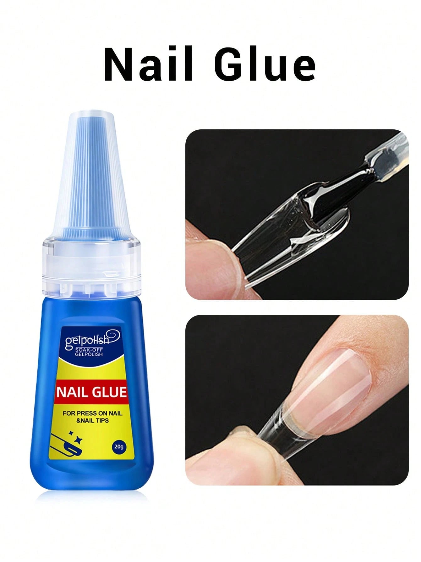 20g Super Strong Nail Glue For Acrylic Nails,Nail Tips, Press On Nails,Fake Nails, Salon Quality Brush On Nail Glue Easy Application Long-Lasting False Nail Glue