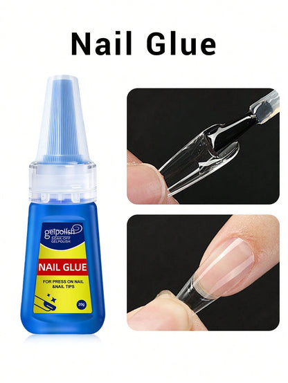 20g Super Strong Nail Glue For Acrylic Nails,Nail Tips, Press On Nails,Fake Nails, Salon Quality Brush On Nail Glue Easy Application Long-Lasting False Nail Glue