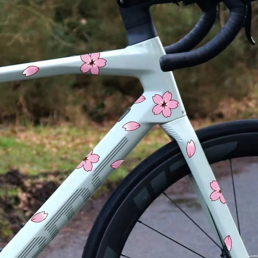20pcs Beautiful Cherry Blossom Bicycle Decorative Stickers, Vinyl Waterproof Sun-Proof No-Residue, Suitable For Bicycle, Road, Mountain Bike DIY Cover Vehicle Body Scratches, Motorcycle And Helmet Exq