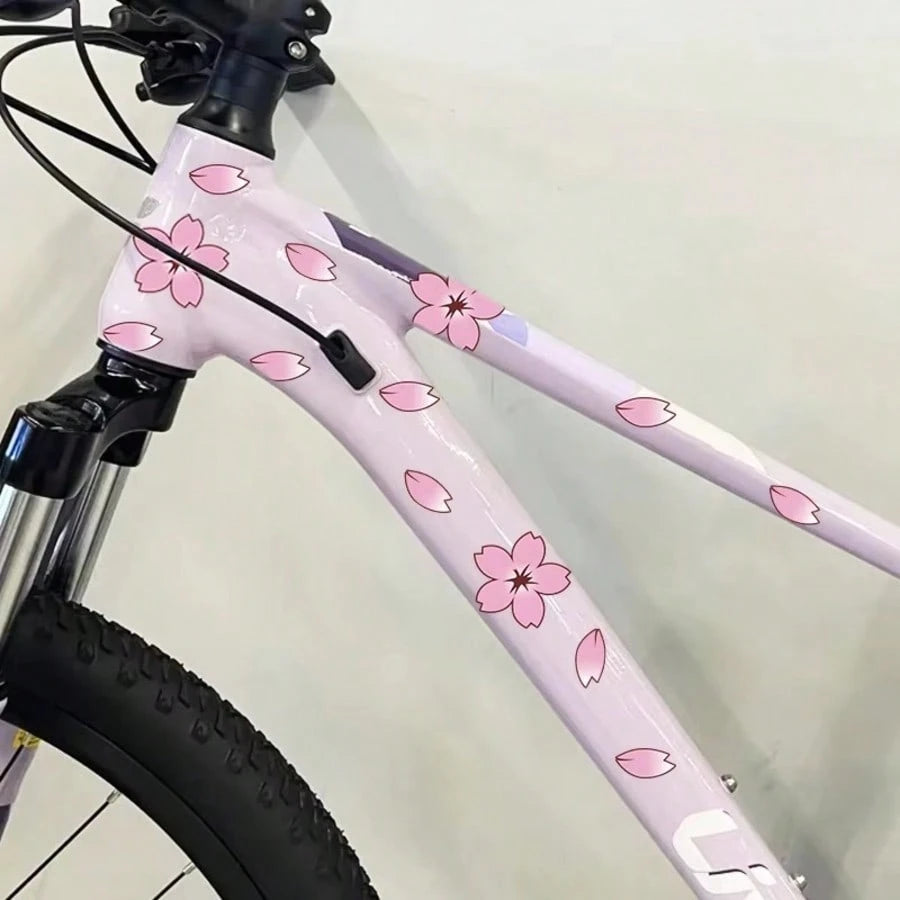 20pcs Beautiful Cherry Blossom Bicycle Decorative Stickers, Vinyl Waterproof Sun-Proof No-Residue, Suitable For Bicycle, Road, Mountain Bike DIY Cover Vehicle Body Scratches, Motorcycle And Helmet Exq