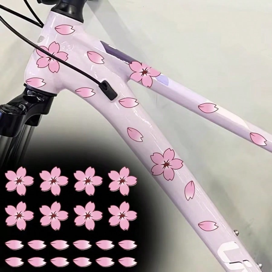 20pcs Beautiful Cherry Blossom Bicycle Decorative Stickers, Vinyl Waterproof Sun-Proof No-Residue, Suitable For Bicycle, Road, Mountain Bike DIY Cover Vehicle Body Scratches, Motorcycle And Helmet Exq