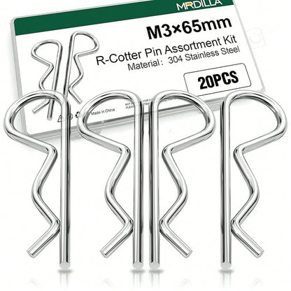20Pcs Cotter Pins R Clips, Stainless Steel Hitch Pin Clips For Trailer, Tractor, And Automotive Repair, M3x65mm