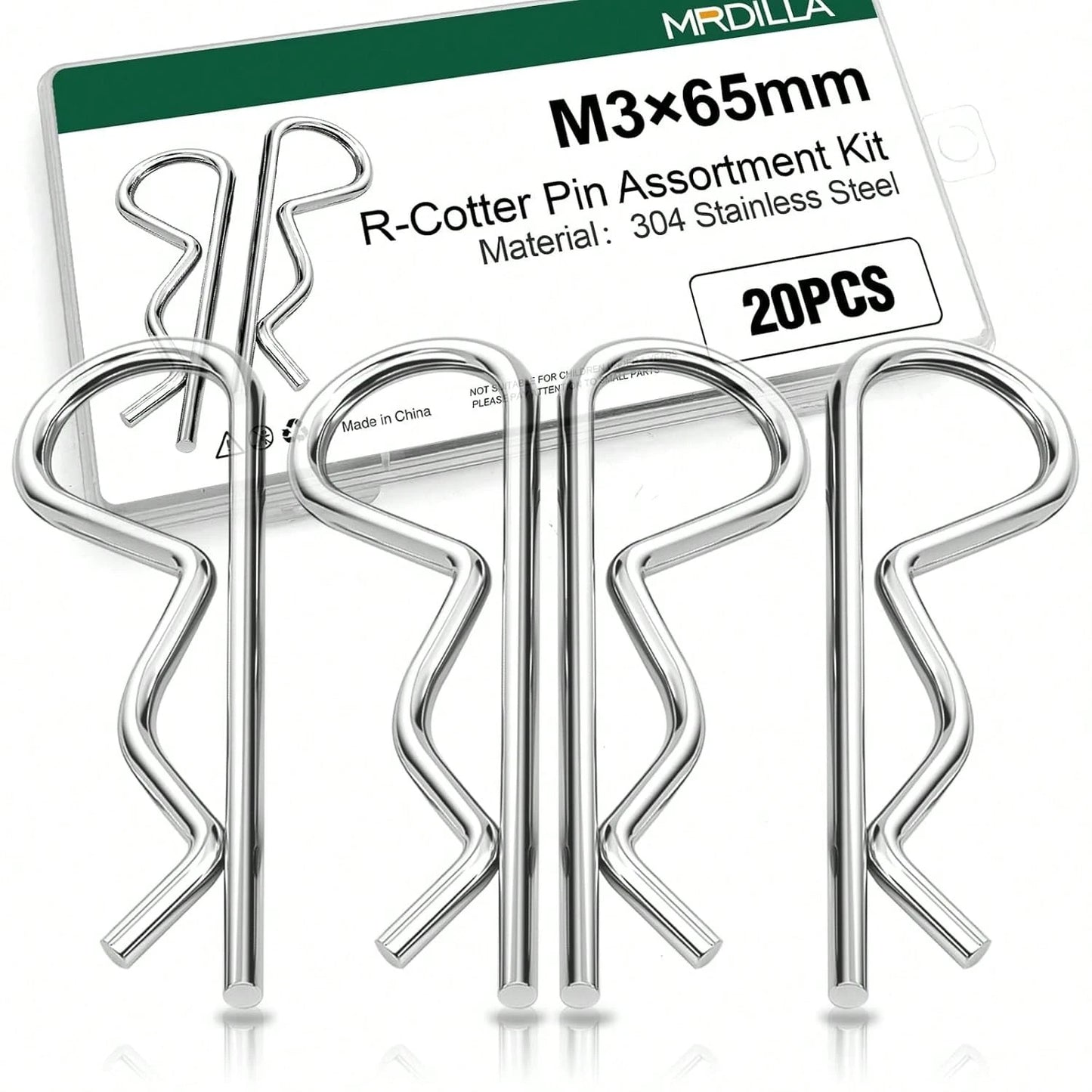 20Pcs Cotter Pins R Clips, Stainless Steel Hitch Pin Clips For Trailer, Tractor, And Automotive Repair, M3x65mm