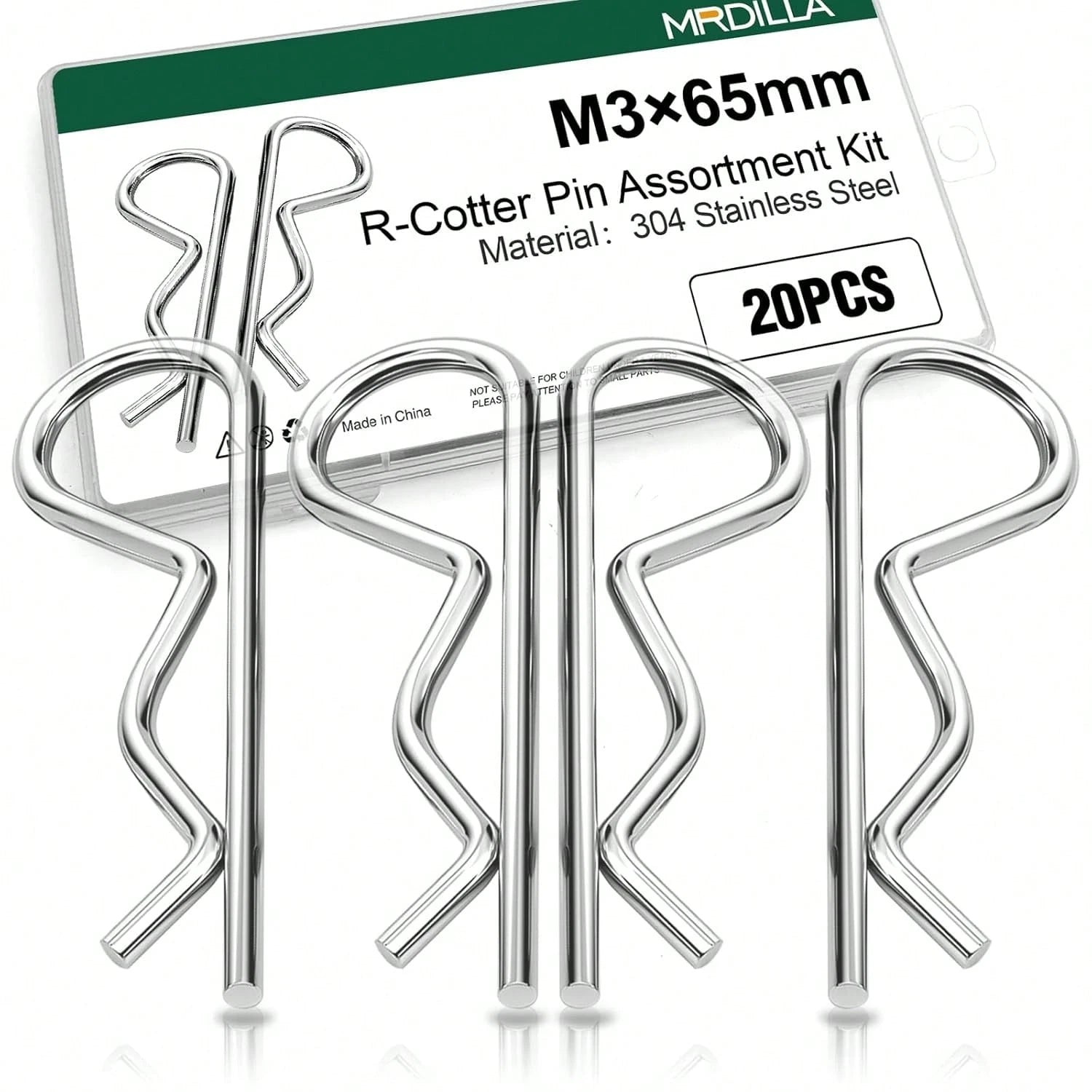 20Pcs Cotter Pins R Clips, Stainless Steel Hitch Pin Clips For Trailer, Tractor, And Automotive Repair, M3x65mm