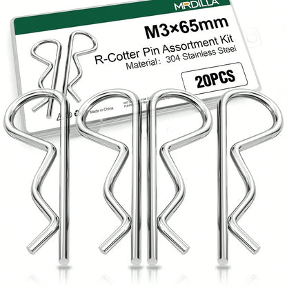 20Pcs Cotter Pins R Clips, Stainless Steel Hitch Pin Clips For Trailer, Tractor, And Automotive Repair, M3x65mm