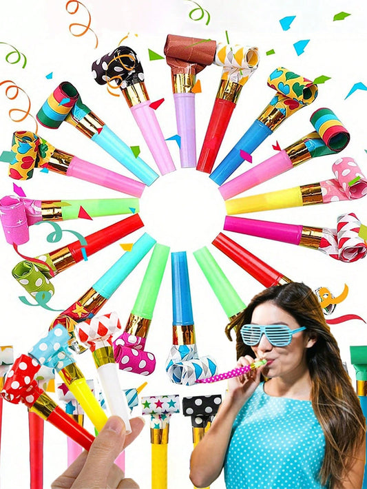 20pcs Party Blowouts, Fun Party Horns, Colorful Birthday Blowouts, Random Color Cartoon Dragon Whistles, Boy Girl Party Favors (Colorful Paper Rolls), Birthday Blowouts, Suitable For Baby Parties, Fes