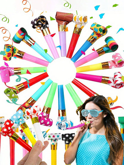20pcs Party Blowouts, Fun Party Horns, Colorful Birthday Blowouts, Random Color Cartoon Dragon Whistles, Boy Girl Party Favors (Colorful Paper Rolls), Birthday Blowouts, Suitable For Baby Parties, Fes
