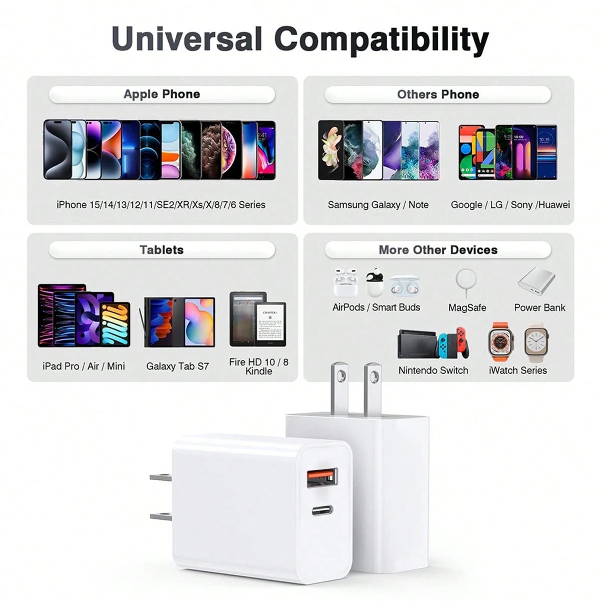 20W Fast Charging Adapter Set, USB C & USB A Wall Charger + 3.3Ft/100cm Type C To Lightning Fast Charging Data Cable, Compatible With For IPhone 14/13/12/11/XR/Xs Max/8/7 Plus Charger Set