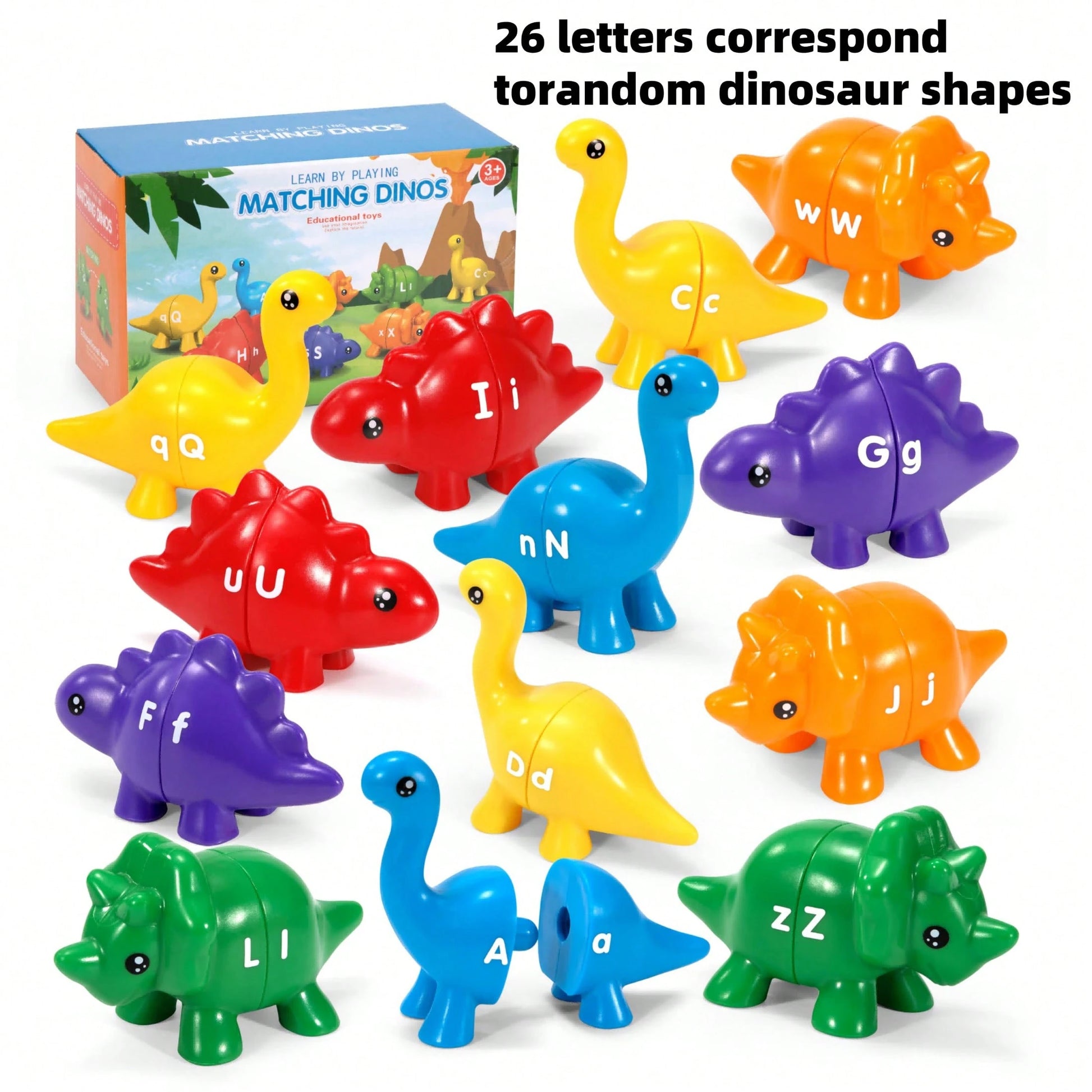 26pcs Dinosaur Alphabet Matching Skill Educational Toys, Preschool Color Recognition And Sorting Montessori Learning Toys