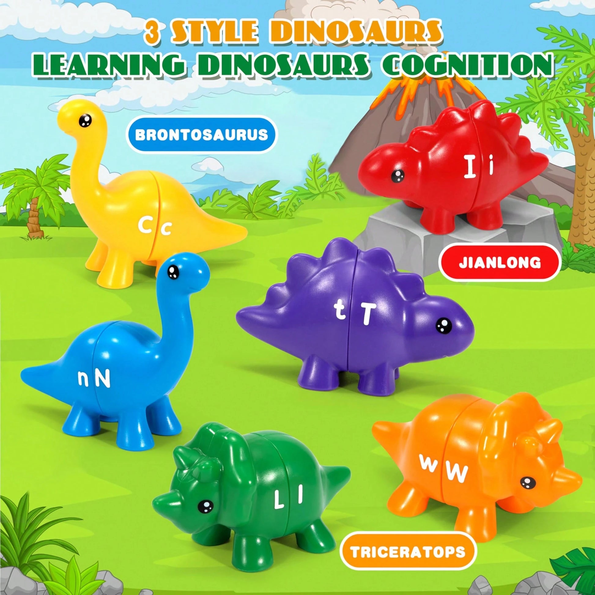 26pcs Dinosaur Alphabet Matching Skill Educational Toys, Preschool Color Recognition And Sorting Montessori Learning Toys