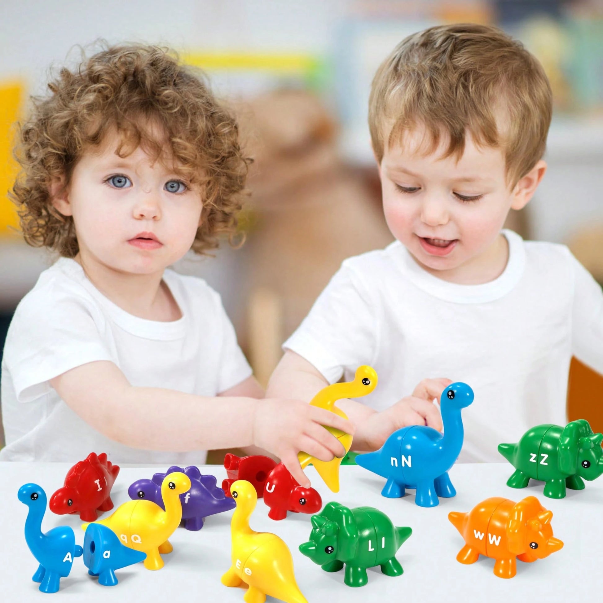 26pcs Dinosaur Alphabet Matching Skill Educational Toys, Preschool Color Recognition And Sorting Montessori Learning Toys