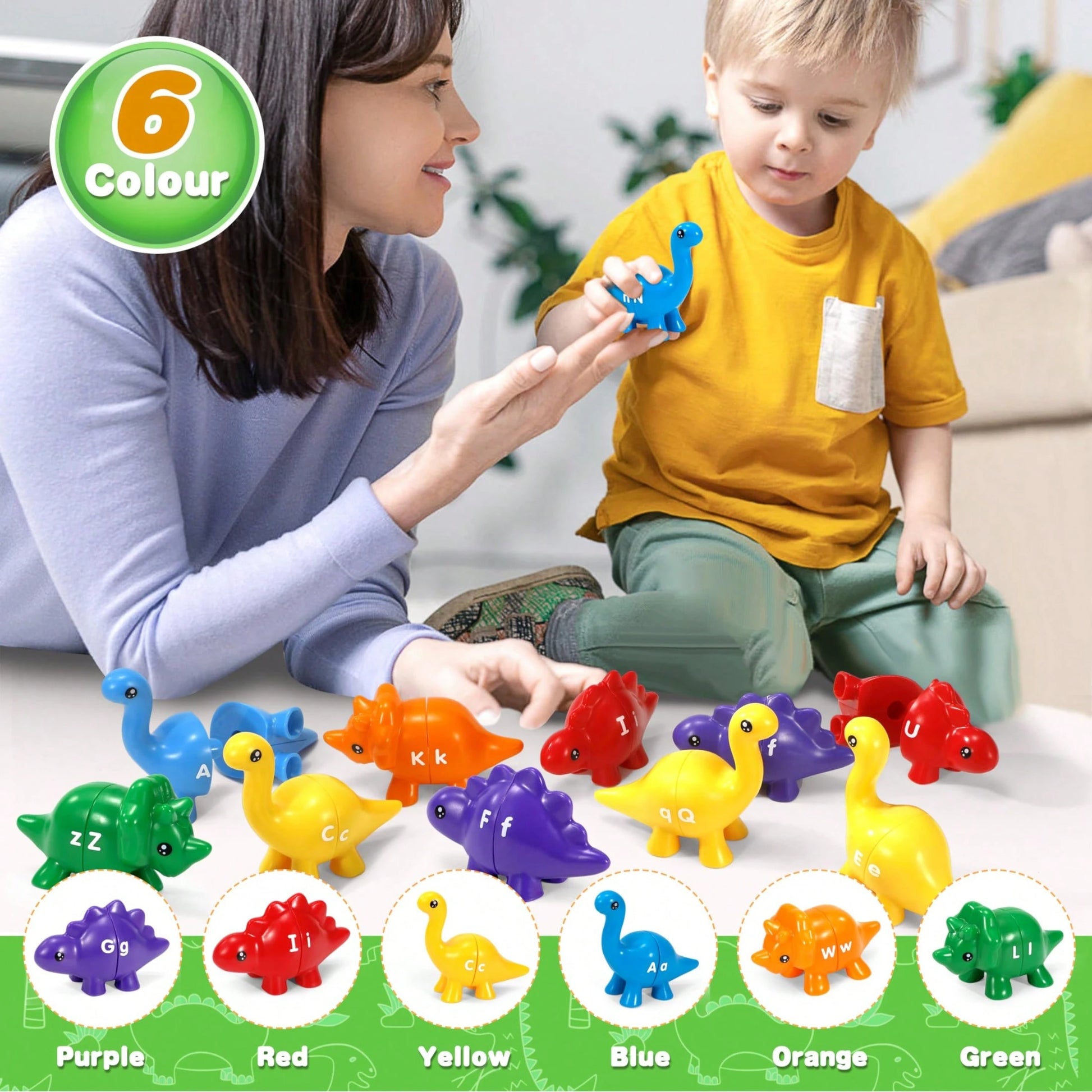 26pcs Dinosaur Alphabet Matching Skill Educational Toys, Preschool Color Recognition And Sorting Montessori Learning Toys