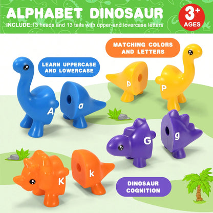 26pcs Dinosaur Alphabet Matching Skill Educational Toys, Preschool Color Recognition And Sorting Montessori Learning Toys